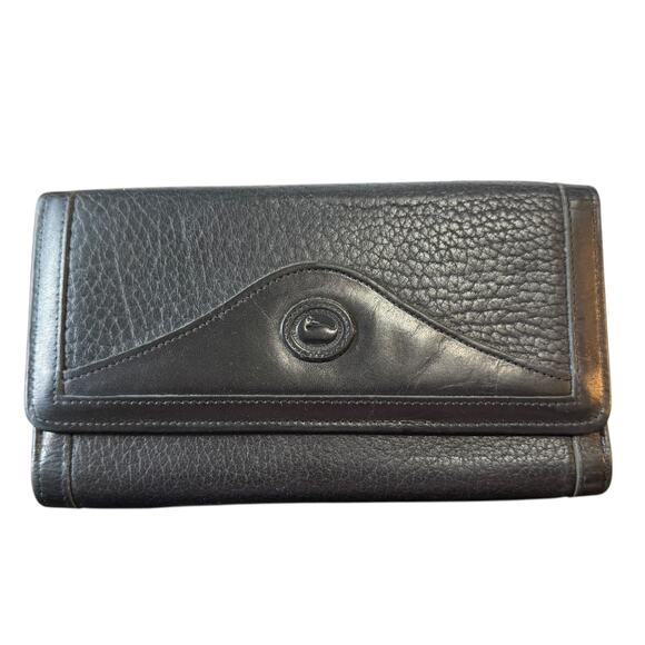 Dooney & Bourke Vintage Pebbled Black Leather Tri Fold Wallet & Check Book - Picture 1 of 9